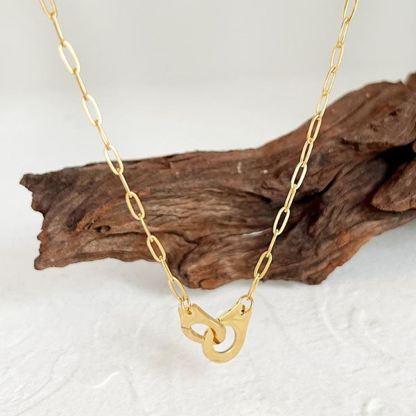 

pendant necklaces monlansher geometric handcuffs necklace titanium steel paperclip chain hiphop stylish menottes collier jewelry, Silver