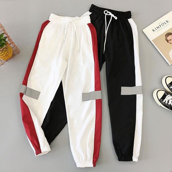 

track reflective trousers sports exercise womens capris fashion korean style clothes aesthetic fleece pant joggers for ladies, Black;white