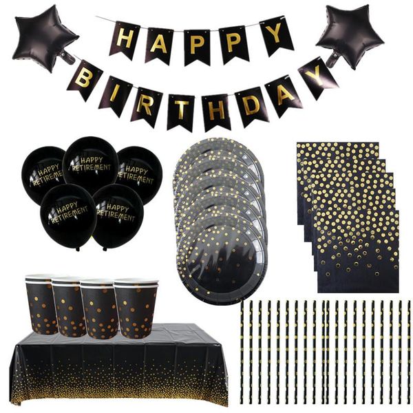 

disposable dinnerware 10 people black gold dot tablecloth theme plate party birthday elegant tableware wedding baby shower supplies