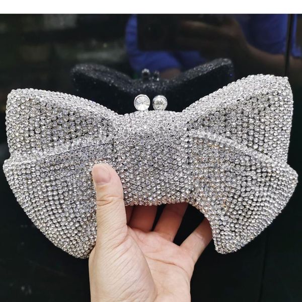 

evening bags luxury novelty bow clutch crystal silver bowknot rhinestone women handbags wedding party purse sm95
