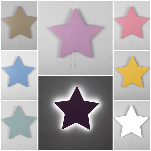 

girls boys children luxury living bedroom nursery night bedside lamp decorative wooden star model wall decoration led light sconce