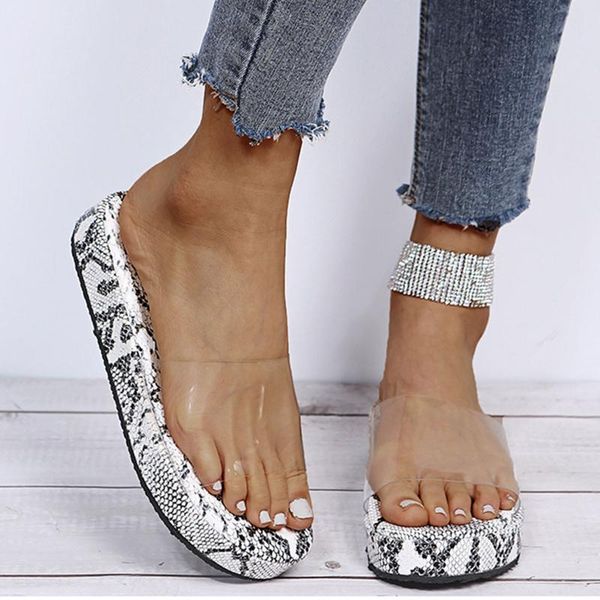 

fashion snakeskin slippers women transparent sandals female platform wedge beach flip flops zapatos de mujer #lr2, Black