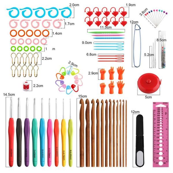 

storage bags knitting needles set tpr soft handle crochet diy hand-make stainless steel hooks sweater weaving tools