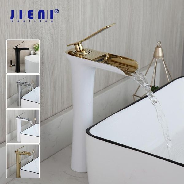 

matte black waterfall bathroom basin faucet golden plated counter water mixer tap chrome brass wash sink faucets