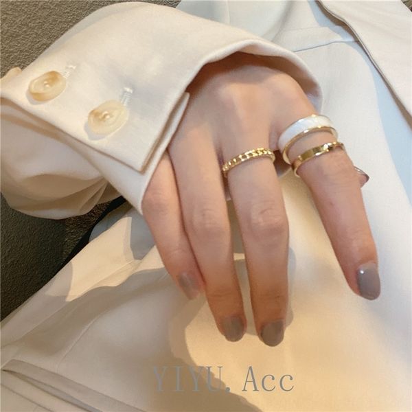 

9Qv2 three piece set french gentle temperament fingertips finger sleeveset korean light luxury band rings small fresh couple pair ring hand, Silver