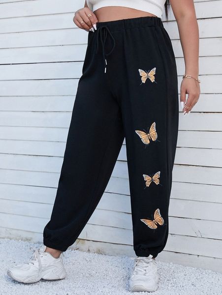 

plus butterfly print sweatpants b7ks#, Black