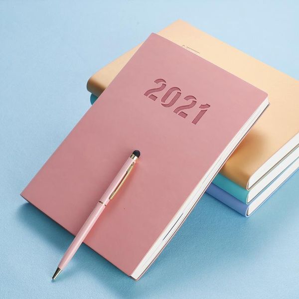 

schedule genuine leather notebook calendar beautiful 365 days time notebooks plan diary soft notepad for records notepads, Purple;pink