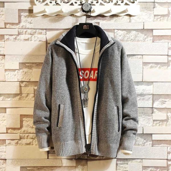 

men's sweaters cardigans winter sweater coats good quality thicker warm casual solid stand collar 3xl 54le, White;black