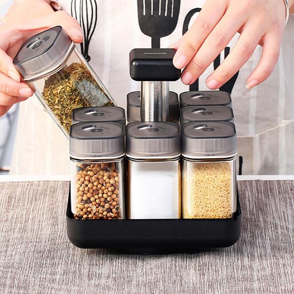 

storage bottles & jars sealed against moisture condiment bottle glass cruet seasoning jar set rotatable with base salt sugar pepper can