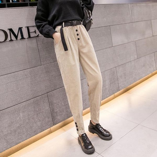 

women's pants & capris corduroy woman autumn and winter style loose elastic high waist stylish casual harem, Black;white