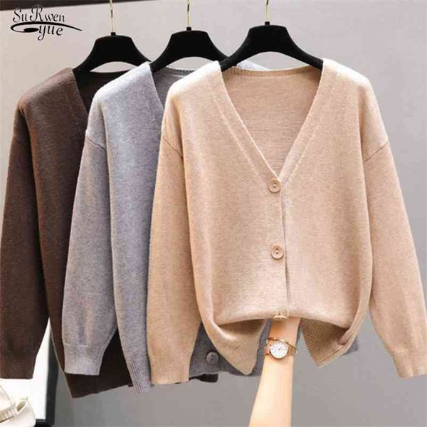 

spring autumn cardigan sweater women coat v-neck casual long sleeve loose plus size knitted s 210510, White