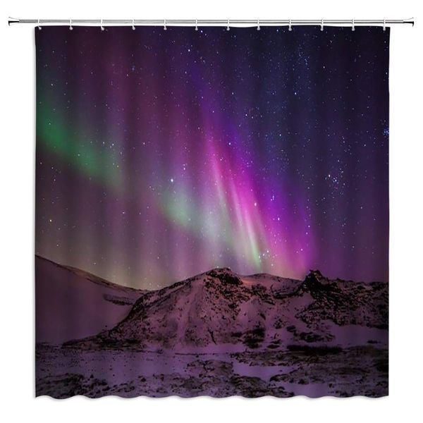 

beautiful aurora shower curtain iceberg blue purple aurora starry sky romantic landscape,70x70 inch polyester fabric bathroom