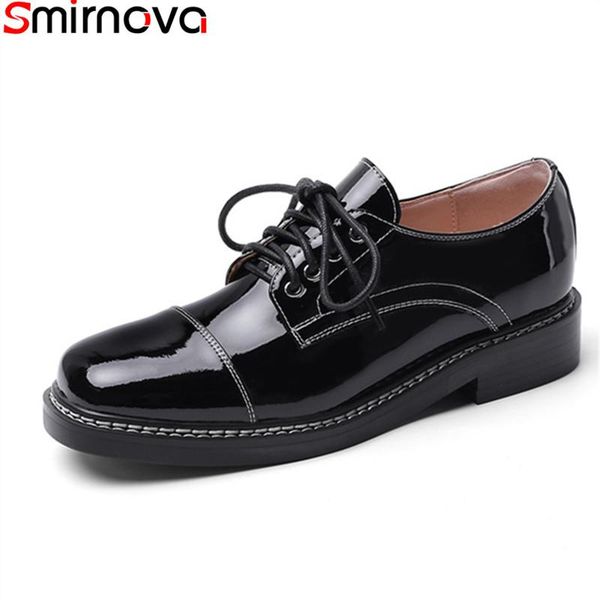 

dress shoes smirnova 2021 brand spring autumn casual fashion low heel square toe single patent leather, Black