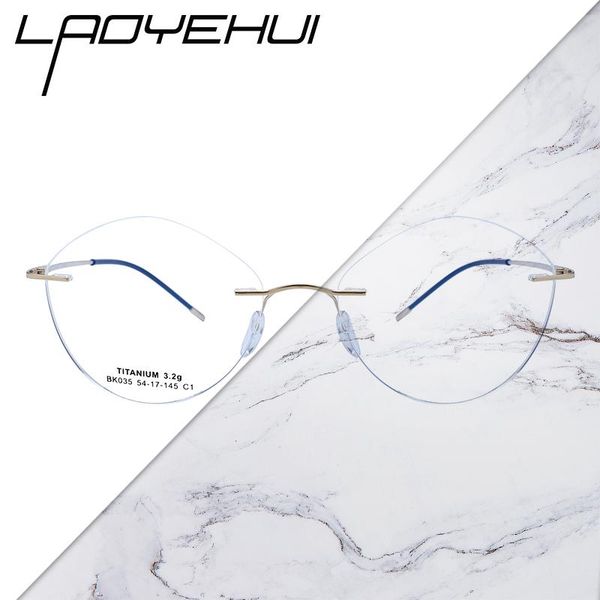 

fashion sunglasses frames rimless clear prescription round glasses men pure titanium optical womens eyeglass frame vintage myopia reading co, Black