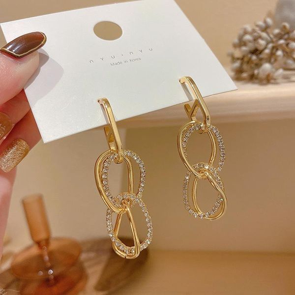 

dangle & chandelier temperament women's simple rhinestones metal multilayer circle earrings korean fashion female jewelry accessories, Silver