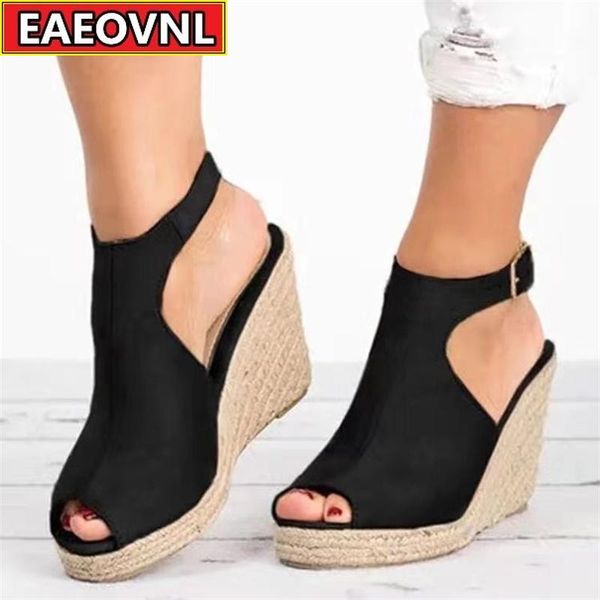 

dress shoes summer ladies slippers fashion fish toe ethnic style roman wedge sandals outdoor beach casual women's, Black