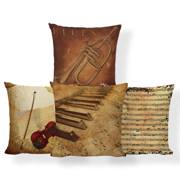 

cushion/decorative pillow retro art pillowcase piano sheet music gramophone instrument living room polyester linen decoration cushion cover