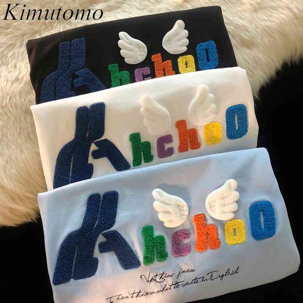 

kimutomo cute print t-shirt women japanese style o neck short sleeve loose long female casual korean outwear fashion 210521, White