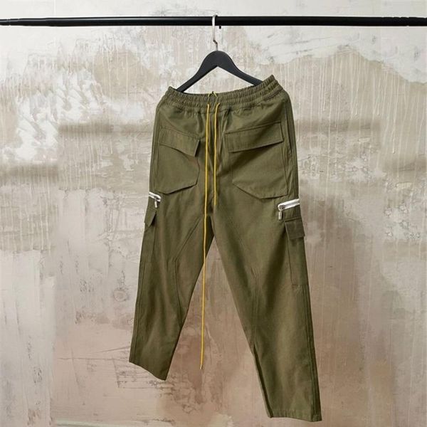 

men's pants 2021ss men women 1:1 high-quality vintage cargo multiple pockets zipper drawstring trousers, Black