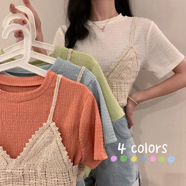 

women's t-shirt two-piece short-sleeved trendy design early spring and summer bottoming shirt, White