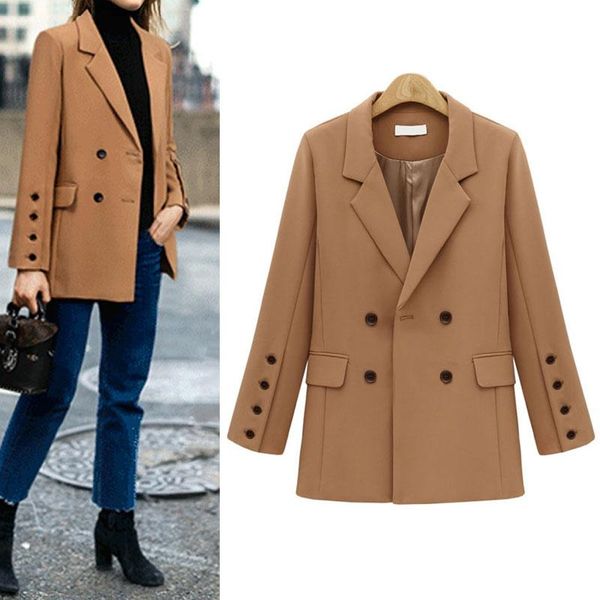 

autumn women's jacket 2021 casual long sleeve solid double breasted suit coat female elegant overisze office blazer feminino suits & bl, White;black