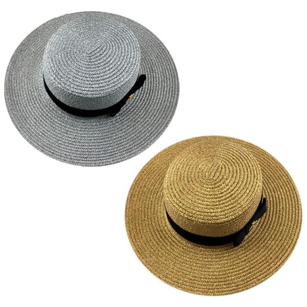 

women wide brim summer beach hats natural straw boater flat sun dress cap fashion show chapeau feminino outdoor, Black;white