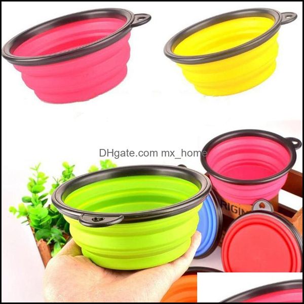 Bowls alimentadores suprimentos home jardim sile cão dobrável cão expansível prato para alimentador de estimação alimentação de água tigela portátil com carabi