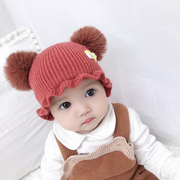 

caps & hats 3pcs/lot wool single cap male and female babies sleeve cartoon little duck french fries pattern baby hat kids accessories, Yellow