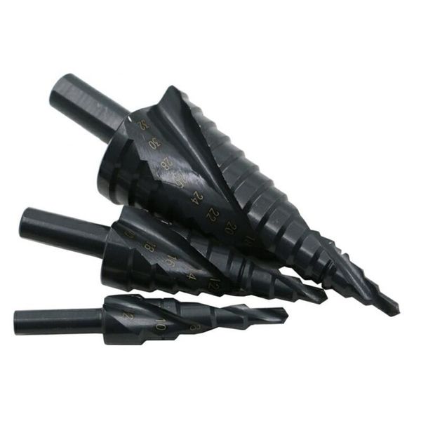 

professional drill bits 4-12 4-20 4-32 mm hss triangle handle spiral step bit drilling power tools for cone metal hole cutter wood