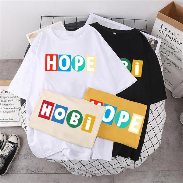 

hope fashion short sleeve women hobi letter print graphic summer y2k casual oversized, White