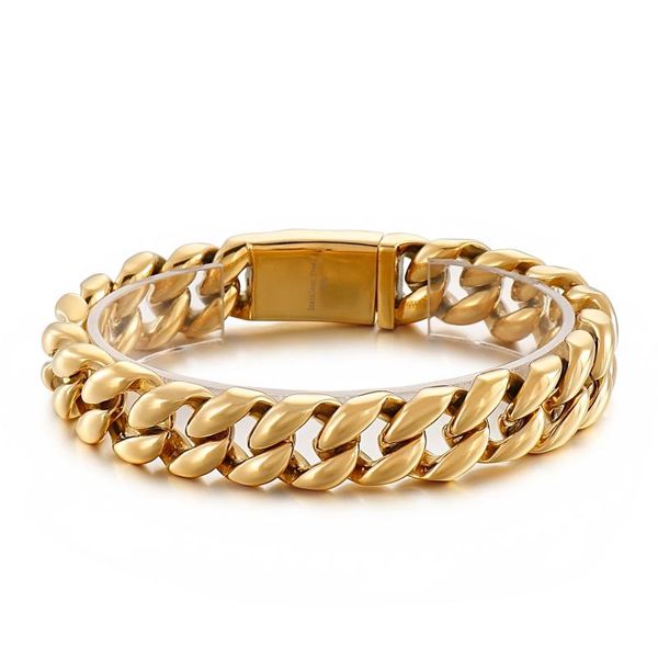 

tennis 14mm plump chunky cuban curb chain bracelet men stainless steel 316l jewelry, Golden;silver