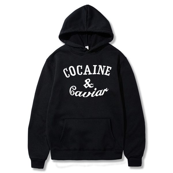 

men's sweater pullover printed cocaines & caviar hip hop letters casual coat autumn hoodie, Black