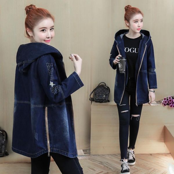 

women's jackets 2021 autumn denim jacket women casual long sleeved vintage basic jean coat female loose hooded outerwear large size r59, Black;brown