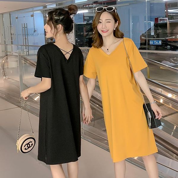 

maternity & tees 6625# clothes summer cotton solid color short sleeve loose stylish dress for pregnant women pregnancy, White