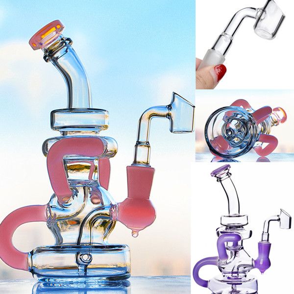 7.8 Inç Mor Sevimli Pembe Nargile Fab Yumurta Su Bong Dab Rigs Recyler Cam Borular Sigara Ile 14.4mm Banger