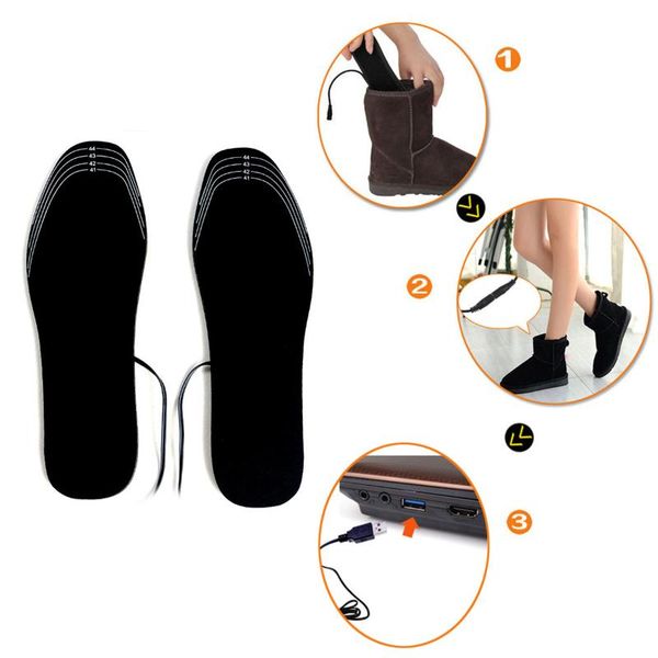 

slipper eu 1 pair usb heated shoe insoles foot warming pad feet warmer sock mat winter sports heating warm, Black;grey