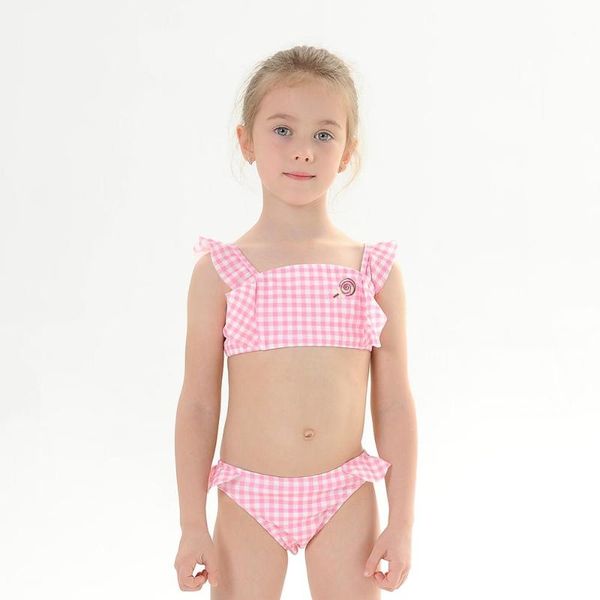 

fast and delivery 2021 summer kids swimwear 2 piece swimsuit beach vacation gird sleeveless pleated one-piece suits