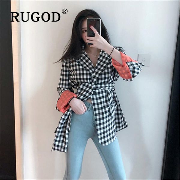 

women plaid blazer notched collar fluorescent color sleeves loose suit coat with sash korean chic vintage jacket women's suits & blazer, White;black