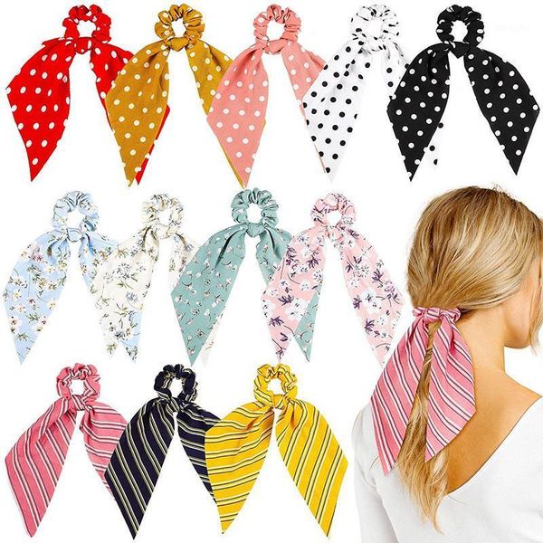 

12pcs/lot fashion diy hair scrunchies scarf flower stripe dot ribbon elastic ties bands holder girls accessories1