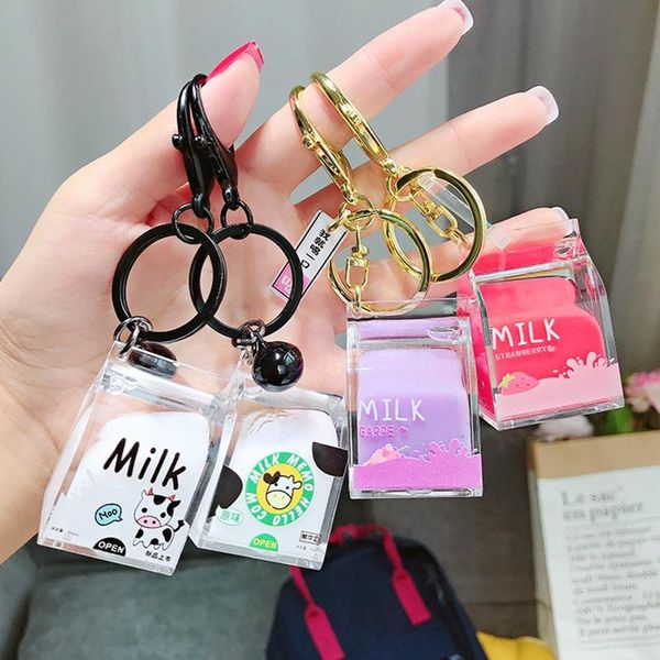 

keychains moving liquid keyrings creative dairy cow milk drinks acrylic keychain jewelry kids gifts fruit decompression drift bottle, Silver