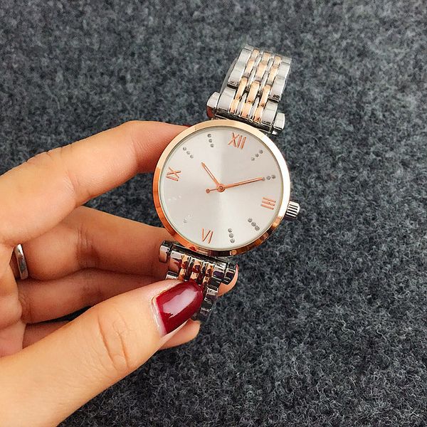 Relojes de marca superior para mujer, reloj de pulsera de cuarzo con banda de acero y Metal estilo cristal para mujer y niña AR09
