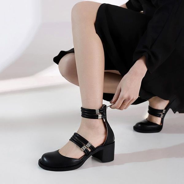 

sandals sapatos femininos de sola grossa autÃªnticos sandÃ¡lias couro 2021 verÃ£o mary jane grandes, Black
