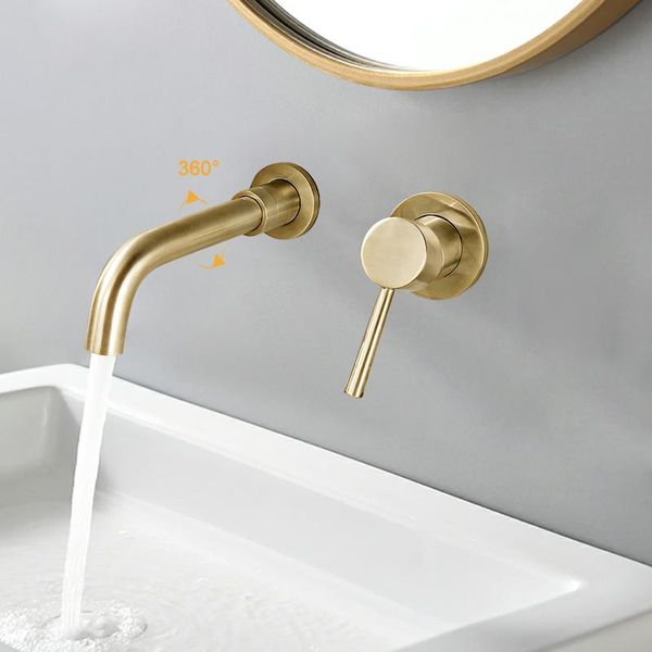 

wall mounted brushed gold basin faucet single handle mixer tap cold bathroom water wholesale bath golden mixers sink faucets