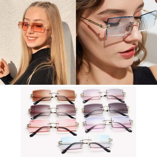 

sunglasses 2021 retro sun glasses women brand designer fashion rimless gradient shades lens ladies frameless eyeglasses gafas, White;black