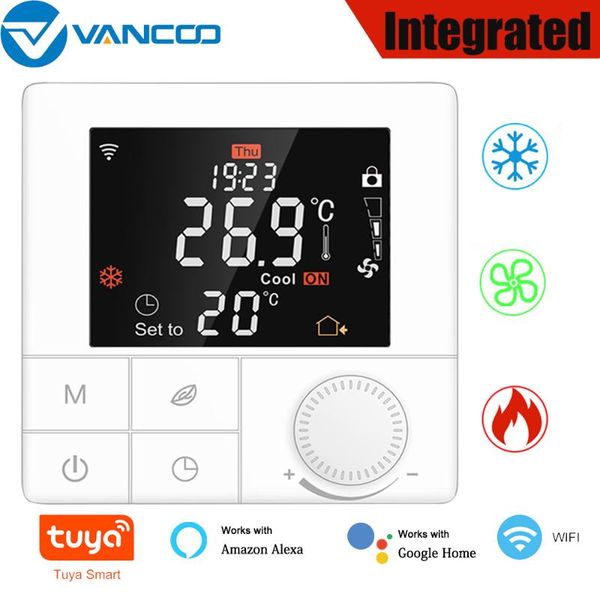 

smart home control tuya wifi temperature controller integrated thermostat fan coil flooring heating voice lcd digital display touch screen