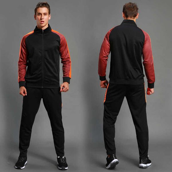 

2pcs set men's soccer sportswear tracksuit jacket football training suit autumn winter spring long sleeve zipper and pants 211006, Gray