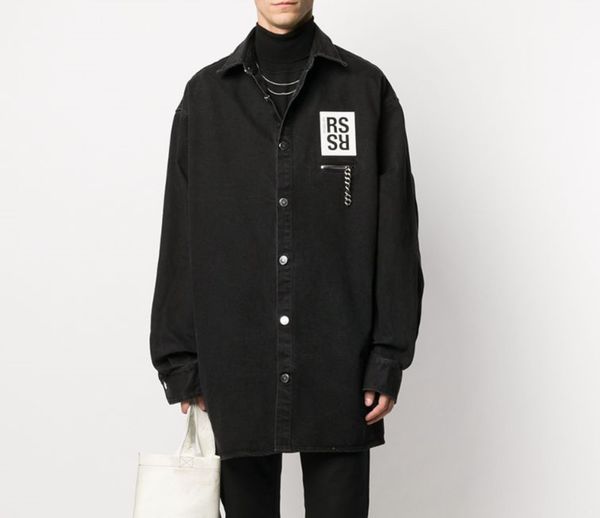 

men's casual shirts reverse fashion raf simons style autumn / winter 2020 new print silhouette denim shirt, White;black