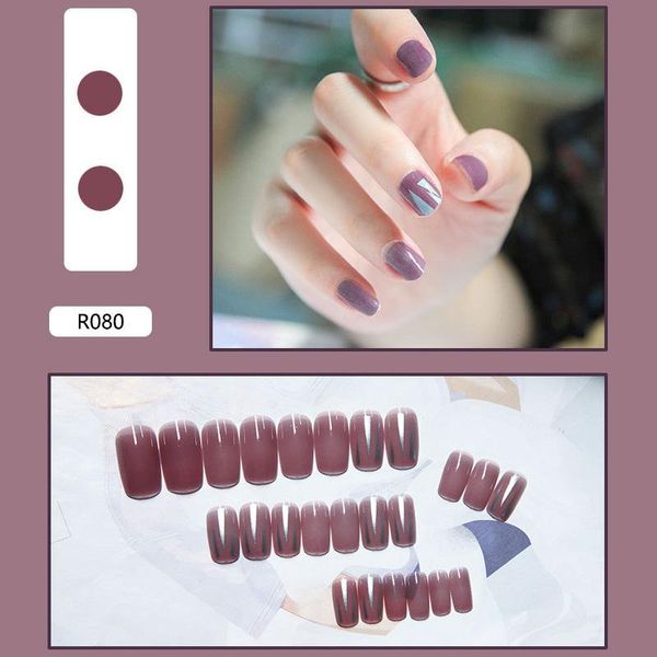 

false nails 24 pcs nail with glue set detachable full cover press on art beauty colorful artificial diy manicure tool, Red;gold