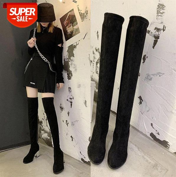 

thick heel one-step suede over the knee stretch boots european and american long plus size women's #z48b, Black