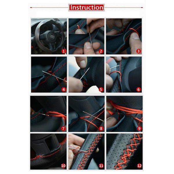 

steering wheel covers 38cm cover accessories gray leather needles and thread tool set